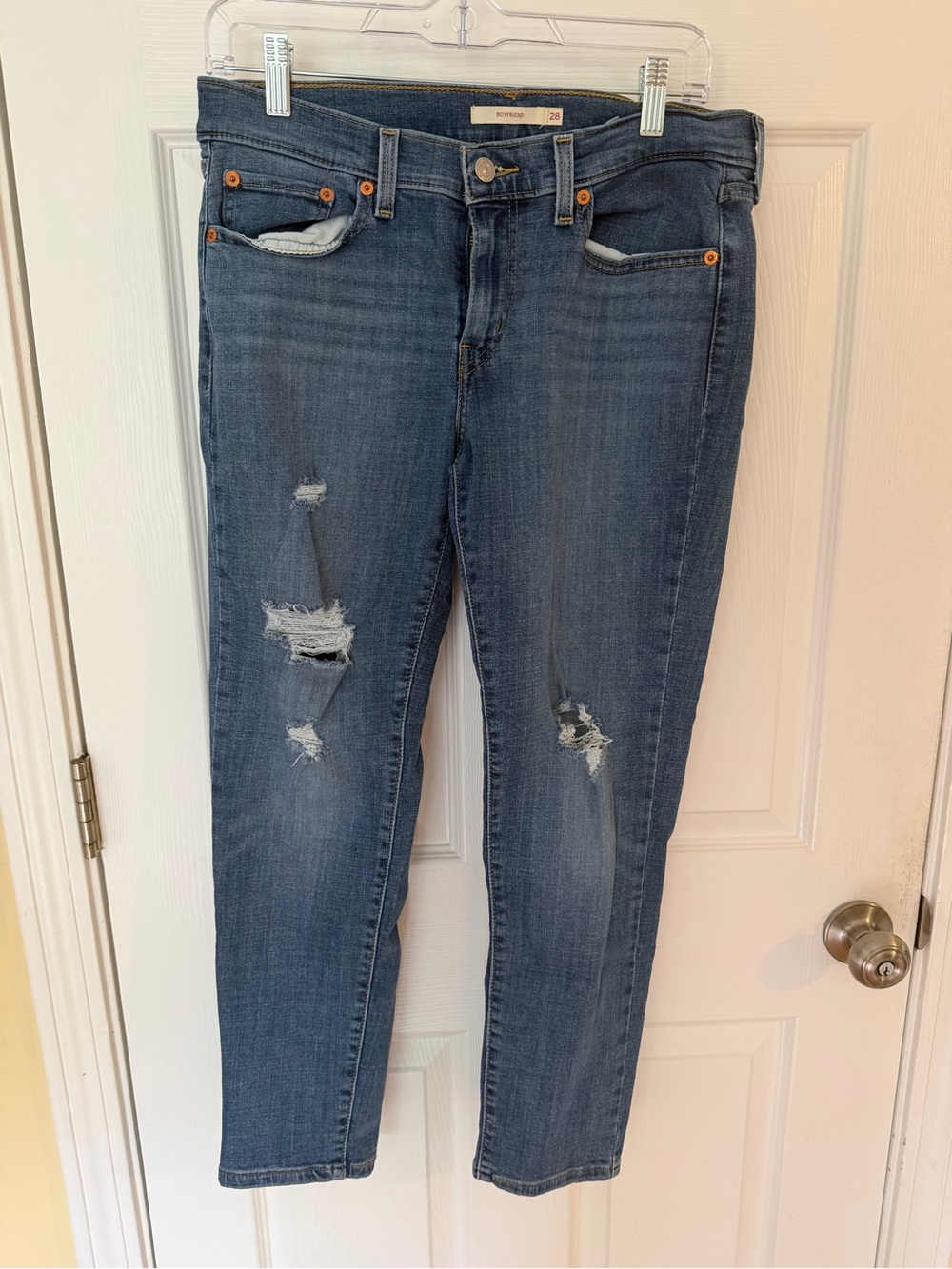 Women's Skinny Distressed Dark Blue Jeans - Stretch Fit